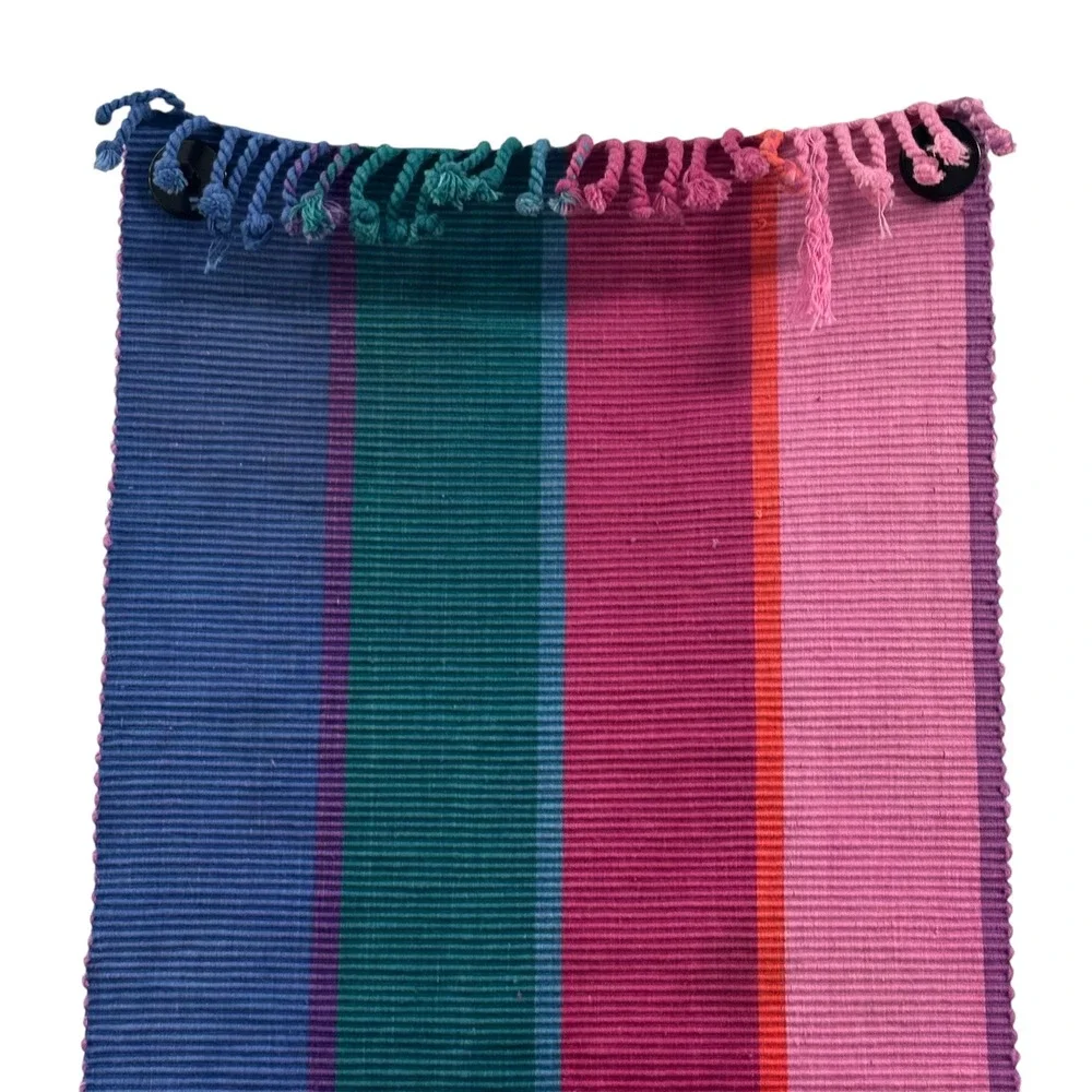 Pier 1 Imports Multi Color Striped Cotton Table Runner 14x72 Boho Fringe VTG